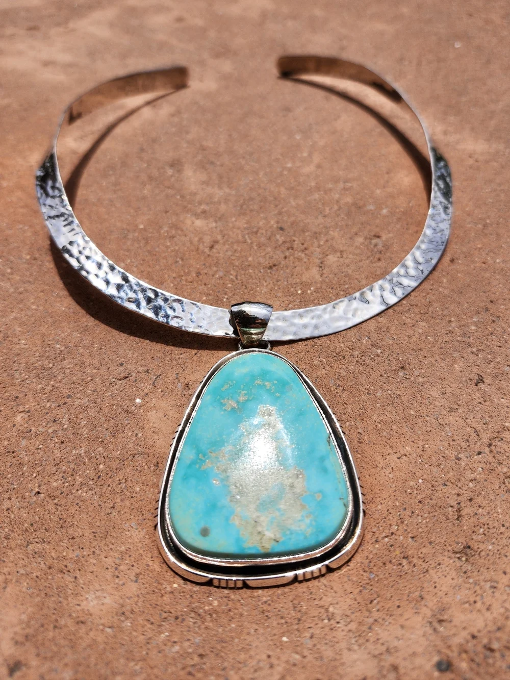 Sterling Silver Navajo SIGNED Huge Turquoise Necklace - Picture 1 of 17